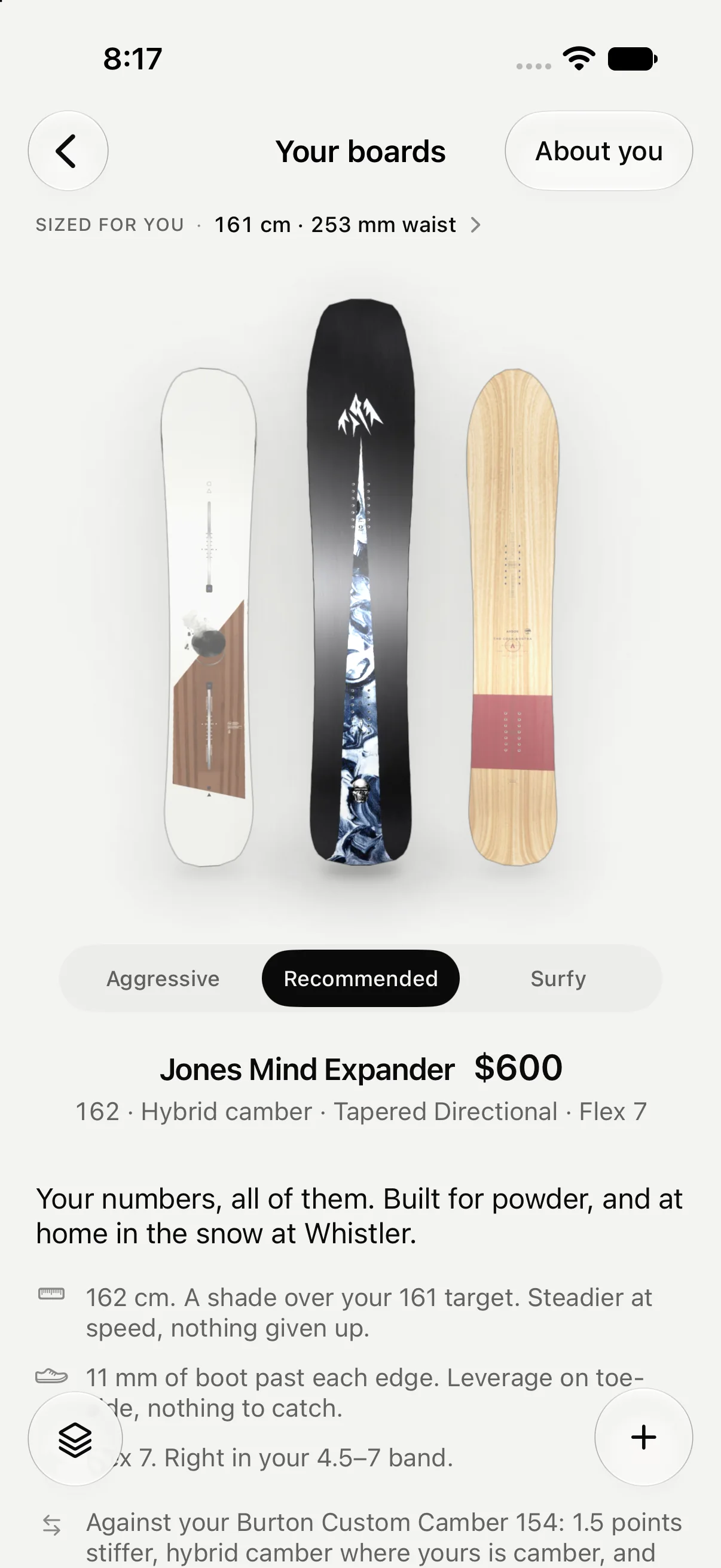 Your boards: three recommendations standing on a podium, the Jones Mind Expander in the middle.